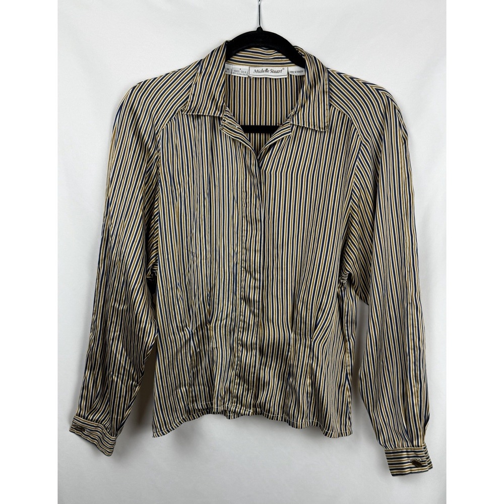 Vintage‎ 90s Michelle Stuart 100% Silk Striped Blouse 6 Small Dark Academia Luxe